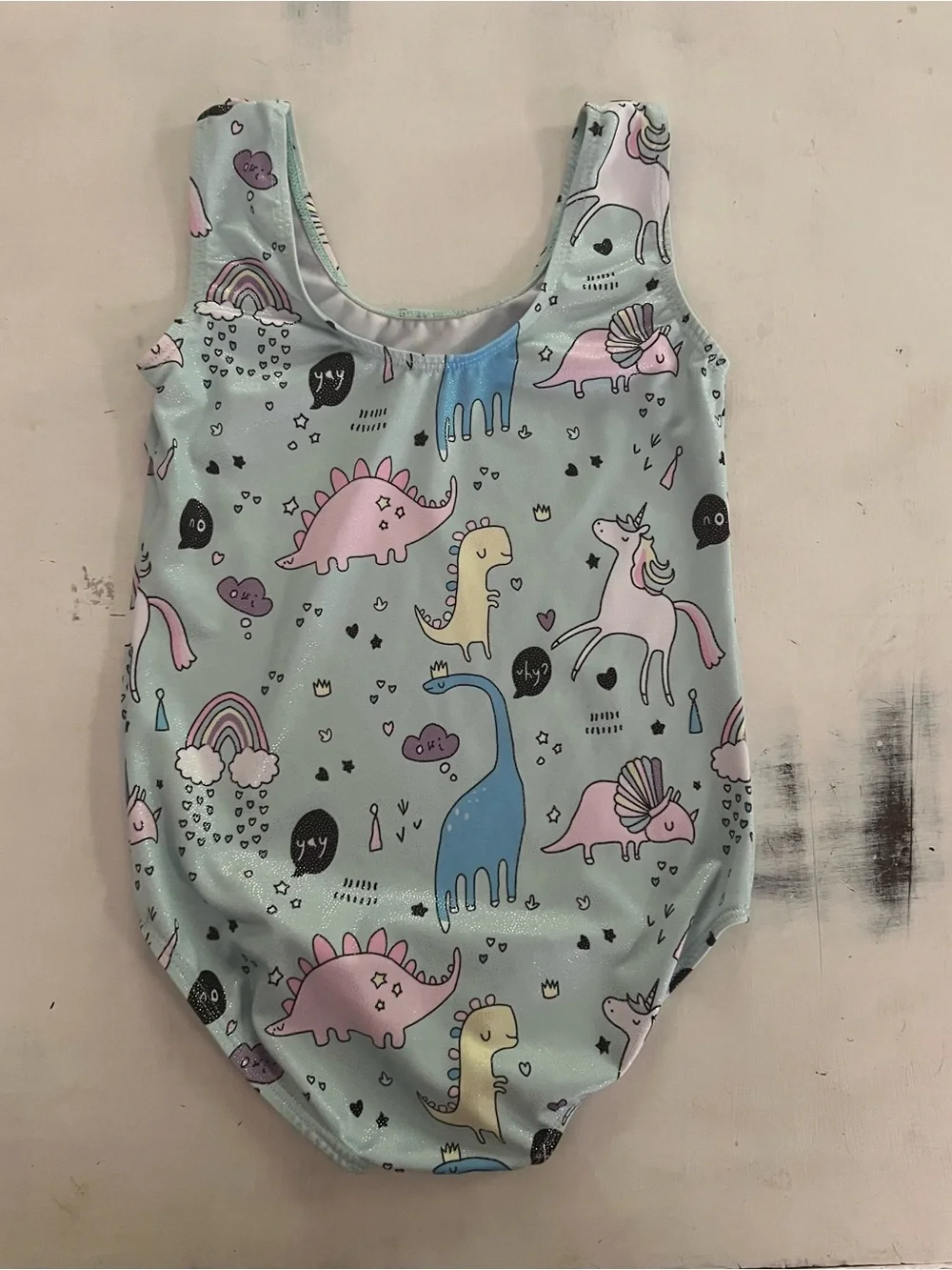 Hoziy Girls Gymnastics Leotard Dinosaur and Unicorn Sparkle Print Size Small